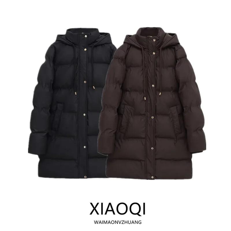 

New Autumn 2025 Women's Thiened f-Length Cotton Jaet Windproof Outerwear Hooded Zipper Closure Color Faionable...