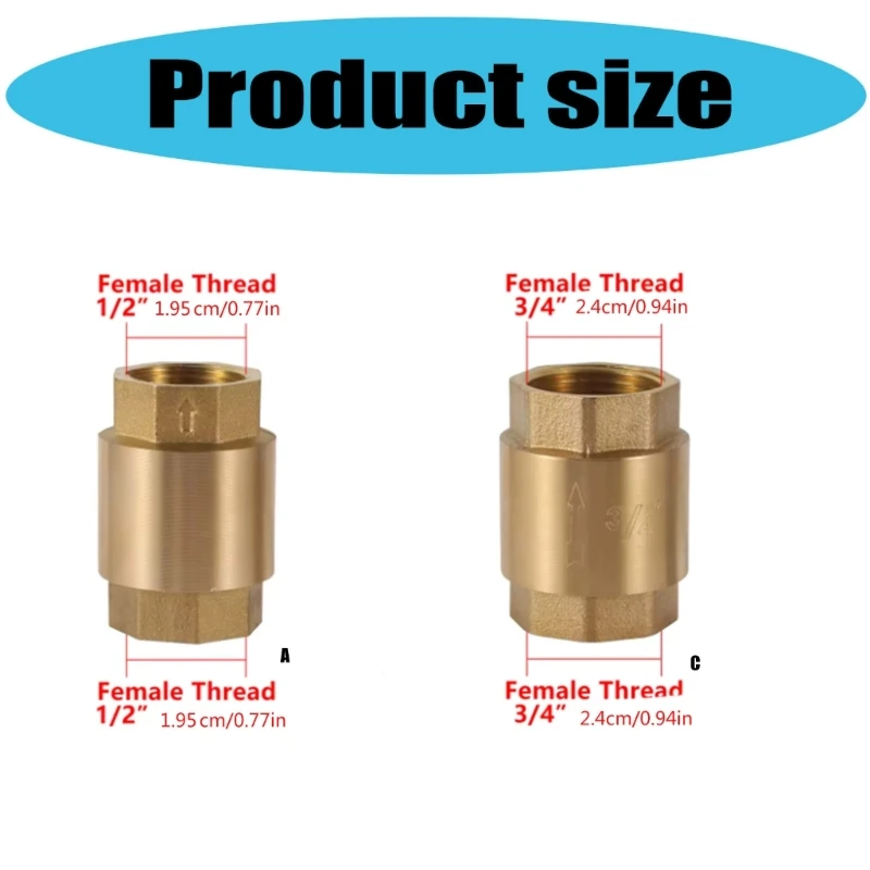 Brass Thread Inline Spring Check Valves DN20/DN15 Single Way Connector Water Non Return Valves Plumbing Fitting Accessory D2RD