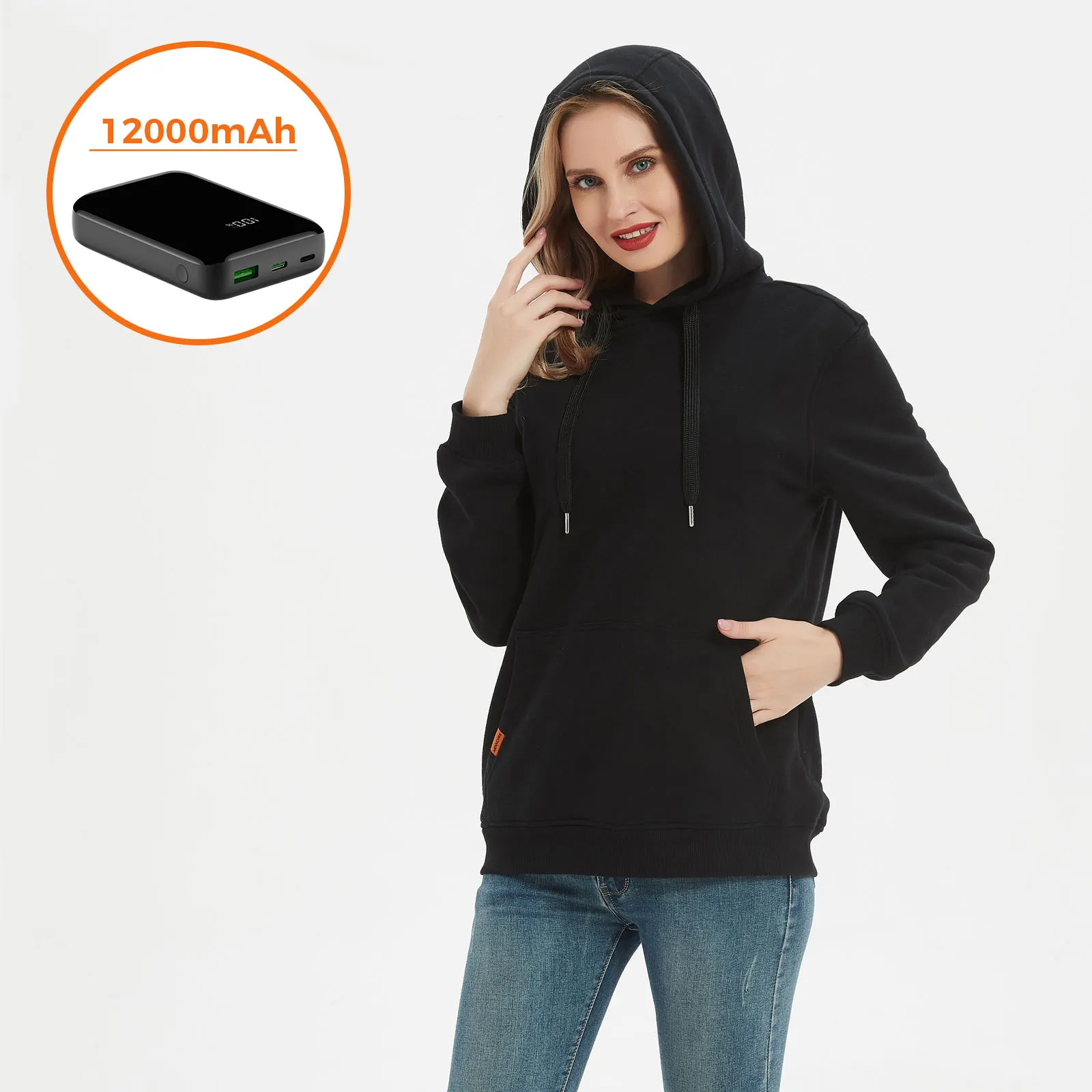 

Heated Pullover Hoodies with Battery Pack 12000mAh for Women in Winter Fleece Hoodie Warm Outdoor Camping Hiking Hunting Black