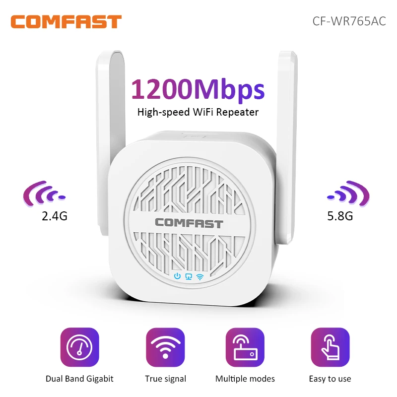 

COMFAST WiFi Repeater 2.4G&5G High Speed Wireless Extender with 2*5dBi Antennas 4*PA WiFi Range Amplifier Gigabit Port Router/AP