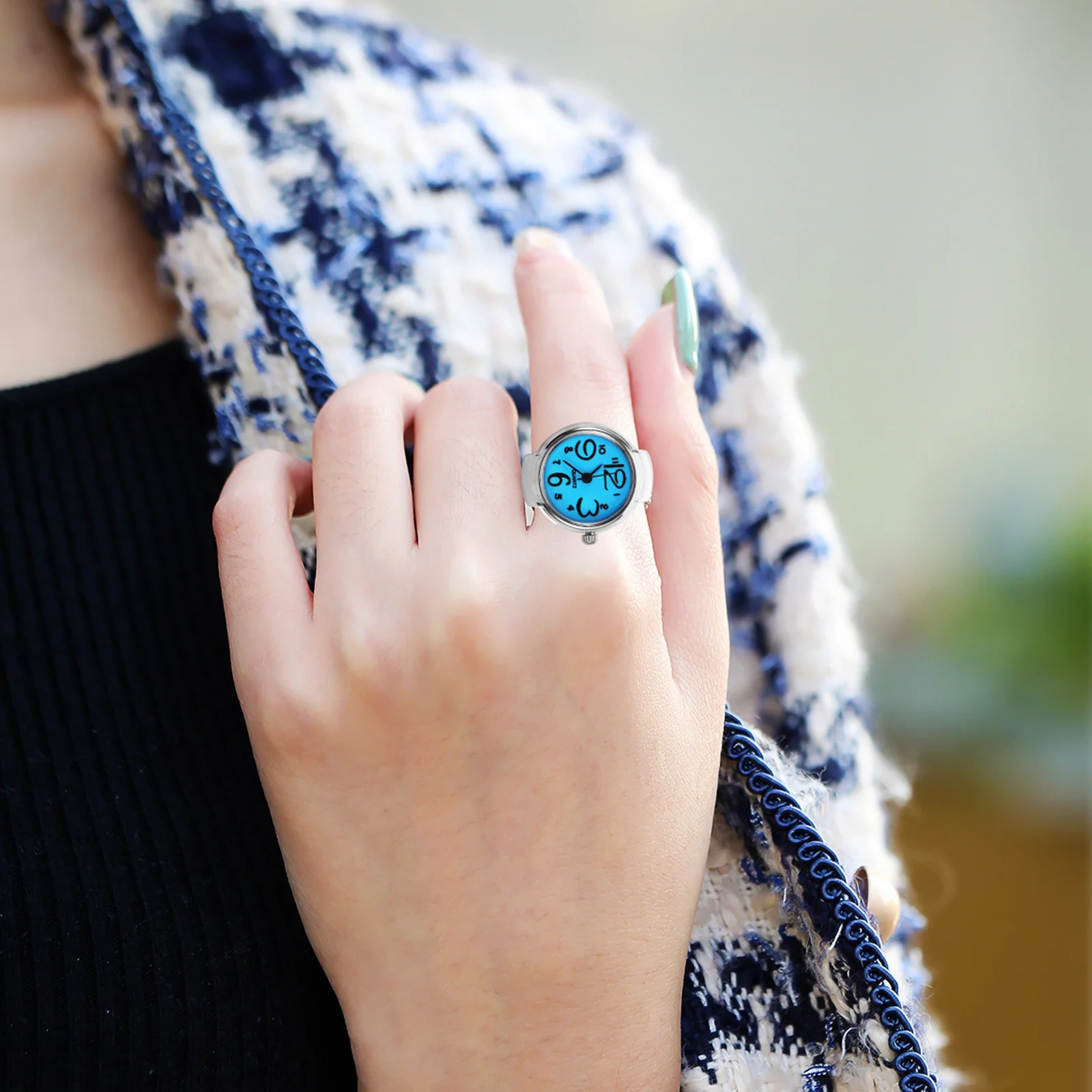 2Pcs Stylish Ring Watches for Couples Unique Design Bright Daily Look Multi Occasions Gift Sending Blue Ring Watch