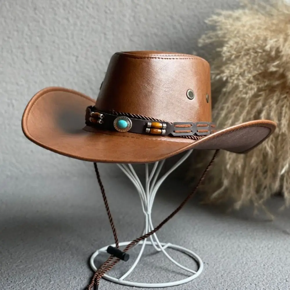 Fashion Faux Leather Western Cowboy Hat for Women Men Vintage Gentleman Dress Hats Panama Cowgirl Jazz Cap Sombrero Hombre Caps