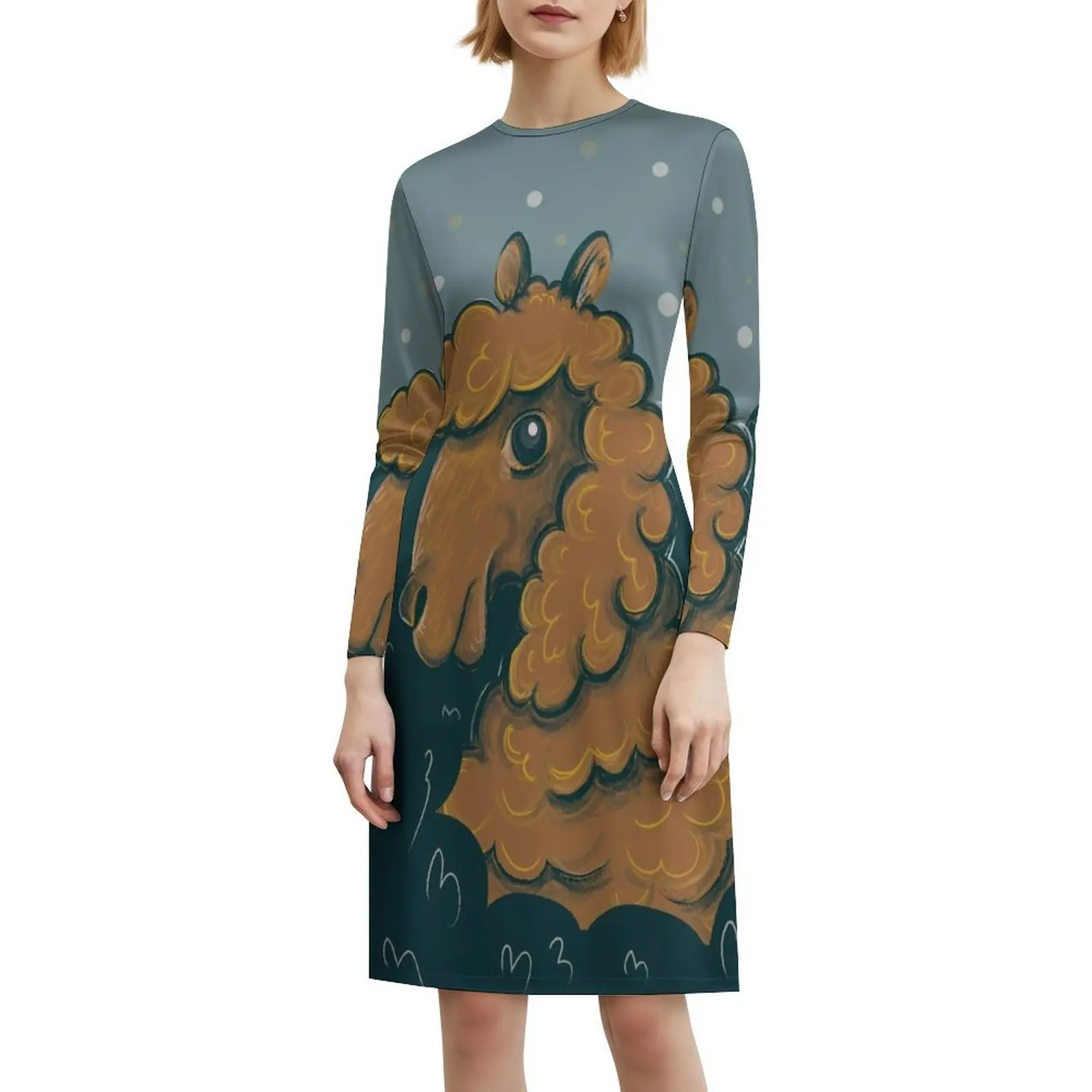 Alpaca Portrait Women's Streetwear Party Dress Trendy Print Club Clothing For Female Alpaca Record World Records Animal Farm