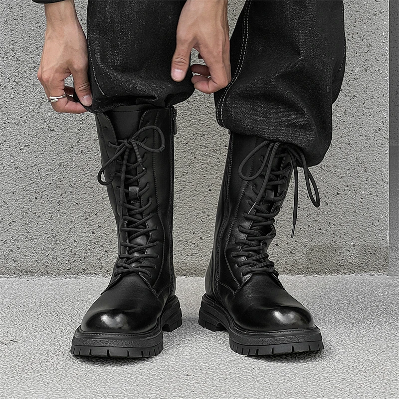 Men\'s casual motorcycle boots Classic and versatile trendy design style Fashion Party Outdoor street warm leather shoes New