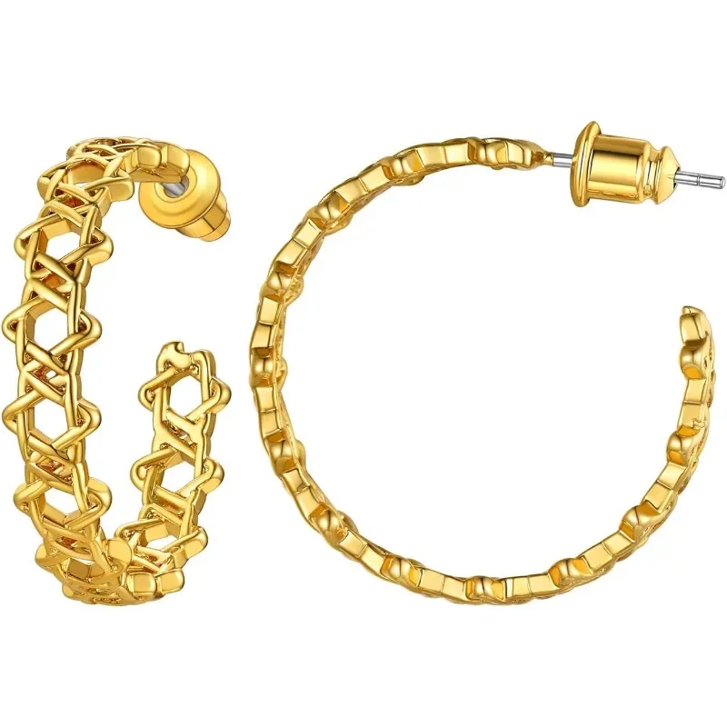 

Multiple Star of David Big C Hoop Dangle Earrings for Women 14K Gold Plated/Huggie Hoop Cuban Earrings QC24