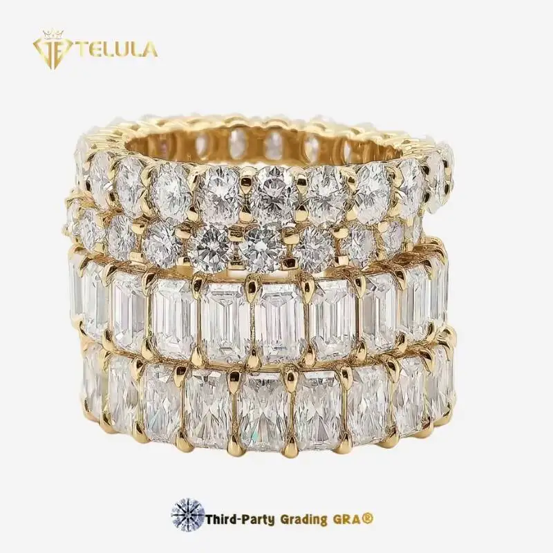 925 Sterling Silver Moissanite Diamond Ring Full Moissanite Elegant Luxurious Jewelry Accessory Row Moissanite Rings