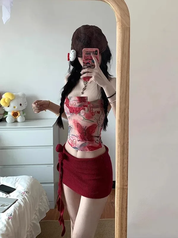 Gonna a trapezio Red Rose Sa Design estivo da donna Gonna ort dimagrante Vita alta Pendolare Vintage Regular Thin