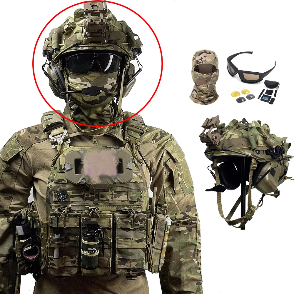 Conjunto completo de equipo táctico, casco de camuflaje rápido, chaleco de liberación rápida, soporte de pecho de fuerzas especiales para juego de guerra CS Call of Duty