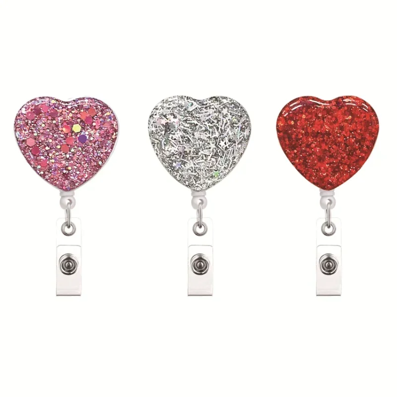 

1pc Heart Pull Name id Card Badge Reel Holder for Nurse Student Retractable Badge Holder Exhibition Chest Office Card
