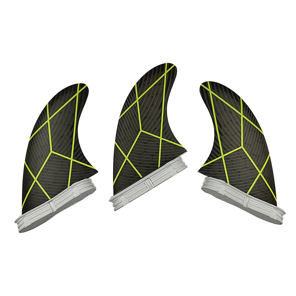 UPSURF FCS2 Surfboard Thruster Fins G5 G7 M/L Size Double Tabs Base Carbon Honeycomb Surf Fins Black Green Grid Line 3PCS/Set