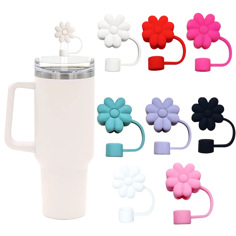 Cute Flower Silicone Straw Cover For Stanley Cup Halloween Drinking Dust Cap Drink Cup Straw Plug Tips Cover Accessories