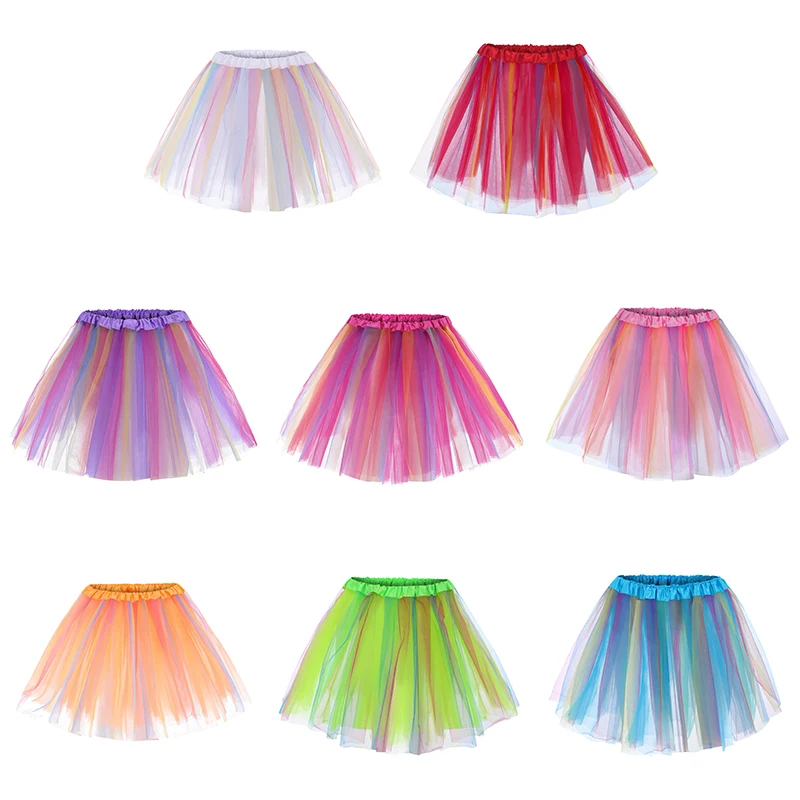 1pc Aldult Colorful Rainbow Skirts Mesh Tulle Tutu Ballet Dance Mini Skirt Multicolor Cute Princess Party Skirts