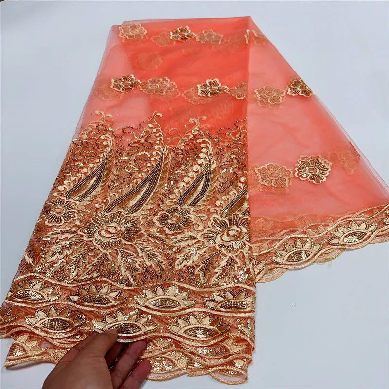 5 Yard Newest Hot Selling French Lace With Beads High Quality African Tulle Cord Lace Net Embroidered Fabric For Wedding 4L03010