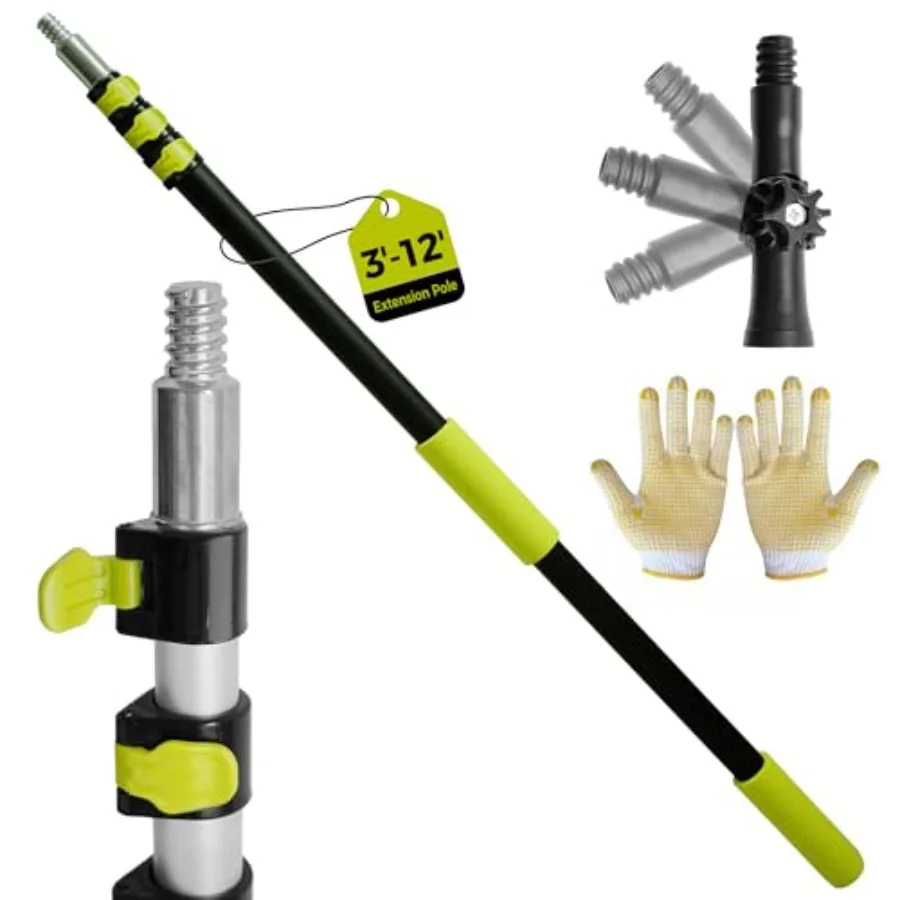 

3-12ft Telescopic Extension PoleMulti-Purpose Extension Pole with 180° Universal Thread Head Black Oxide Aluminum Extendable Po