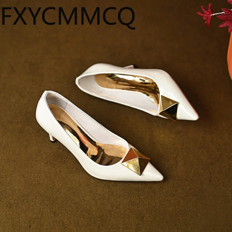 FXYCMMCQ Spring and Autumn Fashion Stiletto Leather Shallow Mouth Women\'s Single Shoes Size 32-46 23-9