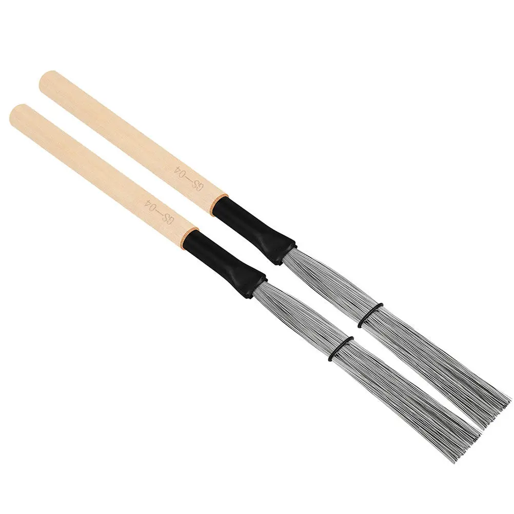 2Pcs Steel Wire Drum Brushes Wooden Handle for Jazz Drumming Beginner Drummers Youth Bands Natural Sound Spring Back Effect