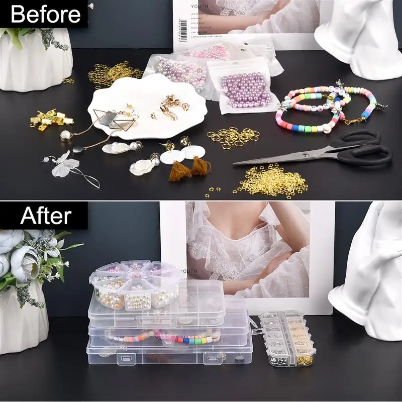 Transparent Plastic Storage Jewelry Box Compartment Adjustable Container Storage Boxes Beads Ring Earring Organizer Case