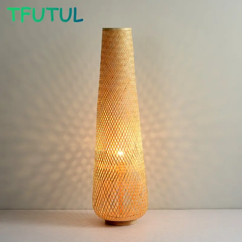 

Hand Bamboo Weaving Led Floor Lamp for Living Room Sofa Side Standing Lights Wood Cylinder Bedroom Beside Light Home Decoration