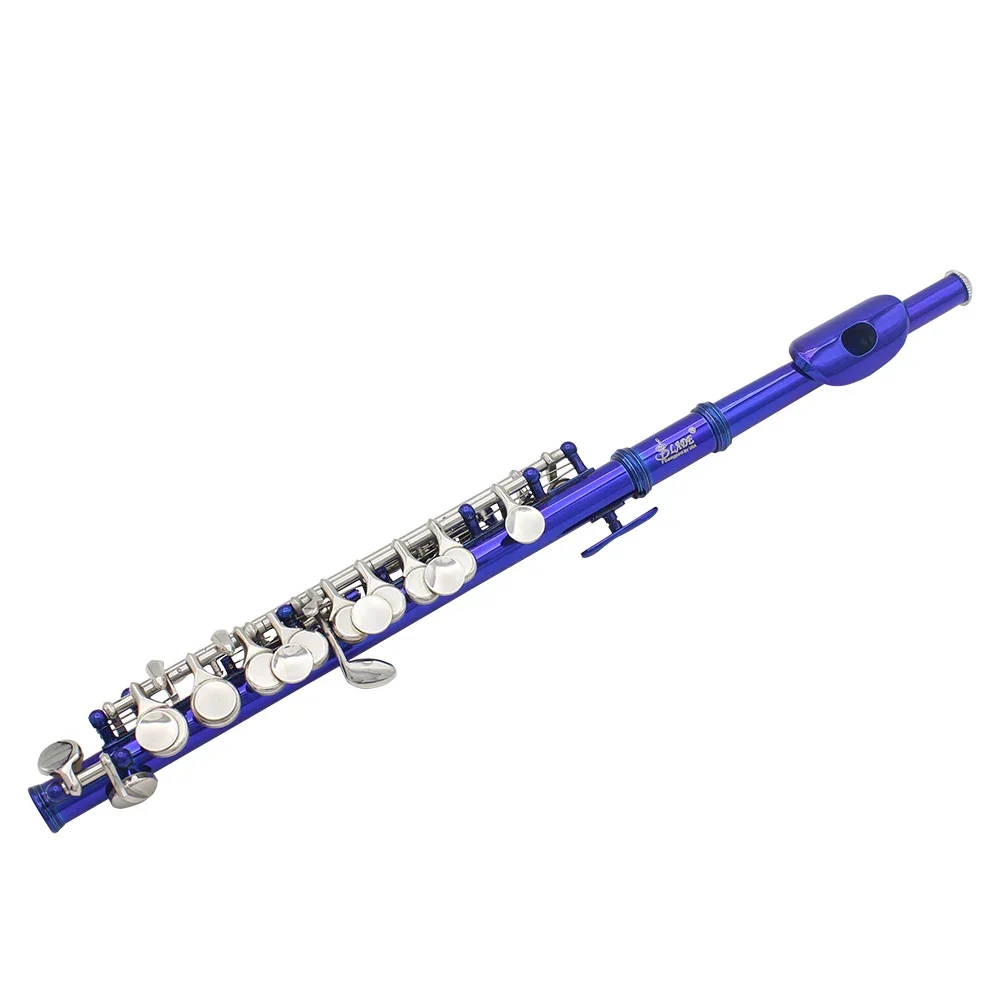 Blue Piccolo C Key Half-size Flute Instrument with Case Cleaning Cloth Parts Cupronickel Piccolo Flute