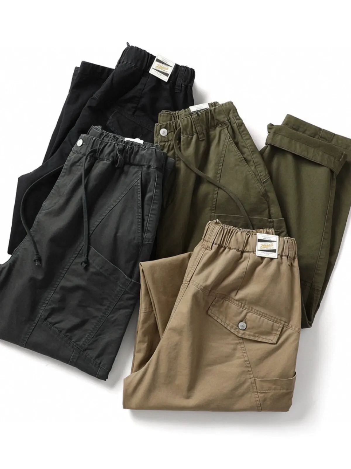 Japanese Heavyweight Retro Washed Vintage Multi Pocket Cityboy Loose Micro Tapered Pants for Men