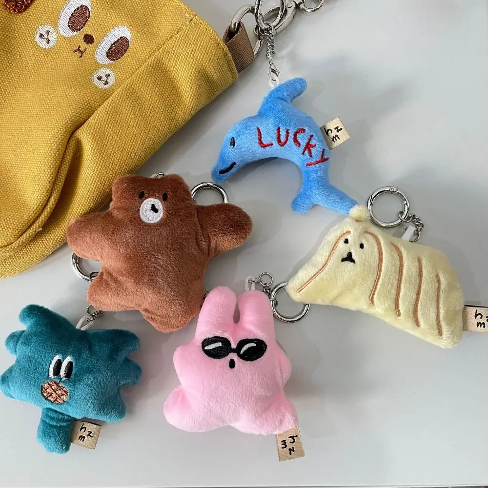 Fashion Hug Bear Funny Animal Key Chain Long Hair Dog Cartoon Plush Doll Keychain Plush Stuffed Toys Dolphin Pendant Unisex