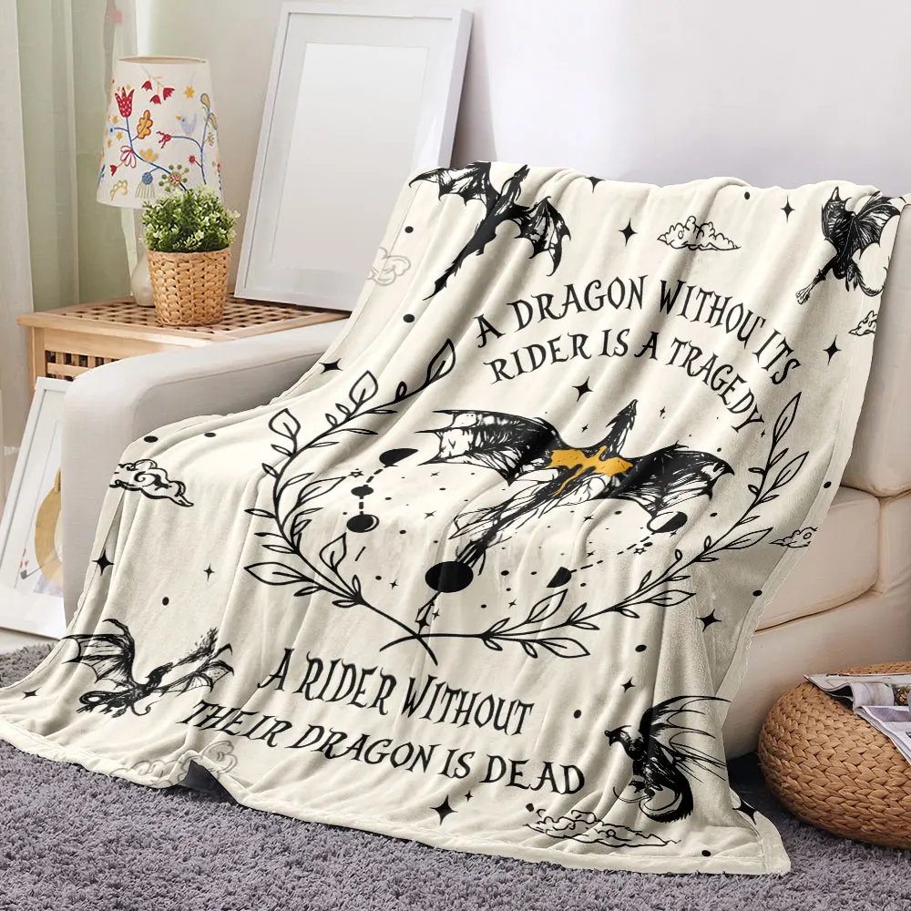 Dark Fantasy Dragon Wreath Throw Blanket - Beige Background with Stylized Black Dragon, Celestial Elements, and Heartfelt Quotes