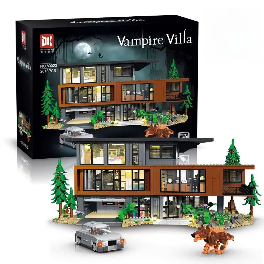 

2 Types Creative Street View Vampire Villa Building Blocks Architecture Construction BricksS Ornament Toy Gift For Kids Adult