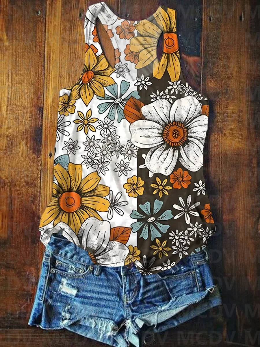 Damesjack Met Vintage Print En Losse Casual Topjas Zomer Sexy Tanktop