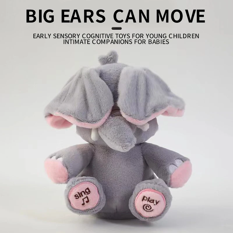 Éléphant en peluche animé chantant avec oreilles mobiles, jouet en peluche électrique, mignon, animal en peluche, cadeau pour bébé