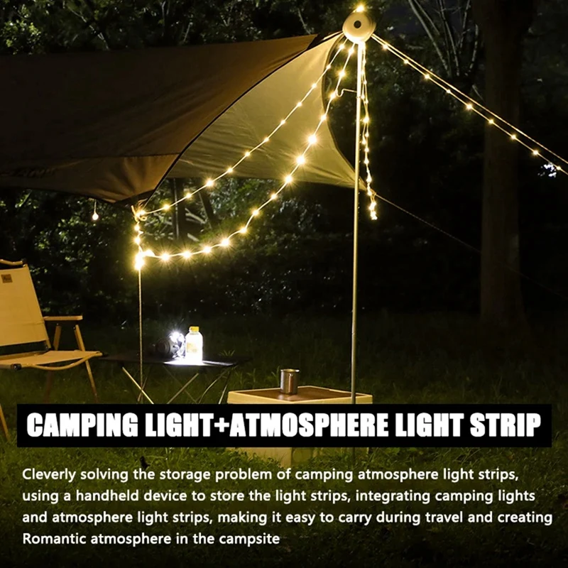 LED Camping Strip Atmosfera Lâmpada, 10m de comprimento, IPX4 impermeável, reciclável Light Belt Lamp para Tent Room, fácil instalação