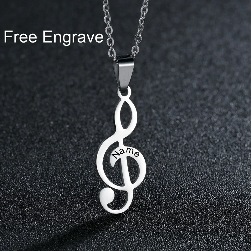 Customized Name Music Symbol Necklace Stainless Steel Personalized Name Wonderful Music Necklace Fashionable Jewelry Friend Gift