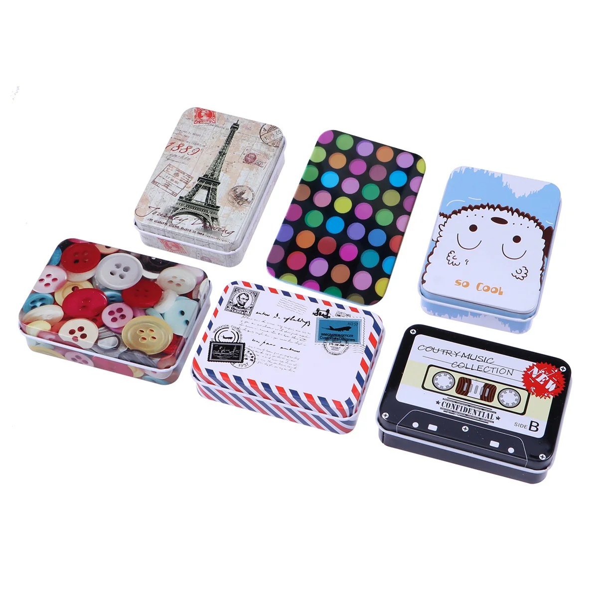 

6 pcs Iron Tin Box Elephant Evelope Pattern Storage Case For Medication Buttons Beads Trinkets Coin Cards Jewelry Home Office