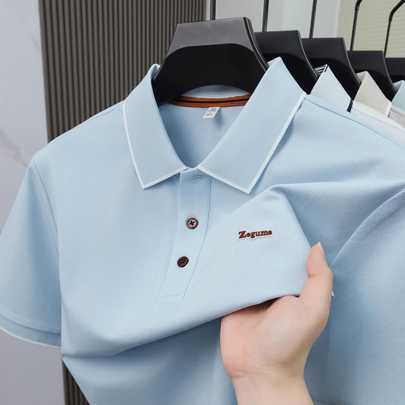 Luxury brand letter embossed short sleeve polo shirt men's summer new fashion breathable high-quality casual solid color T-shirt