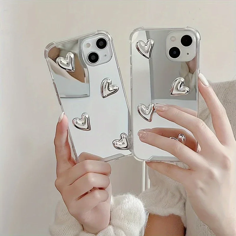 Korean Style Love Heart Soft Silicone Case For Samsung Galaxy S25 S23 S22 Ultra Plus S24 FE A56 A36 A16 A06 Silvery Mirror Cover - náhled 5