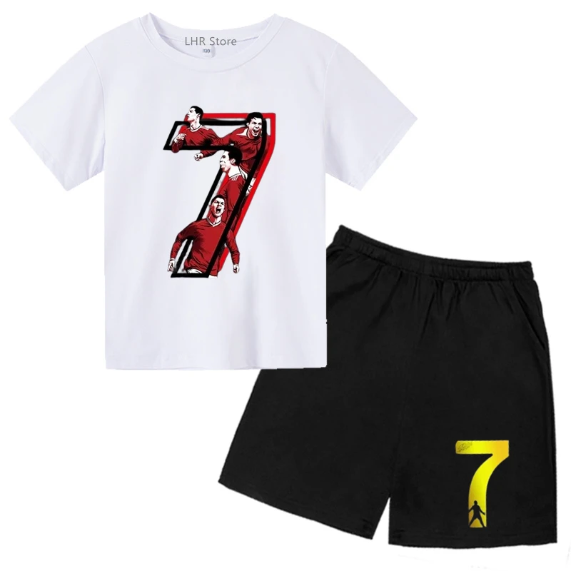 Football star printing Short sleeve Suitable for children T-shirt Boys Girls age 3-12 leisure summer tops  set Football clothes