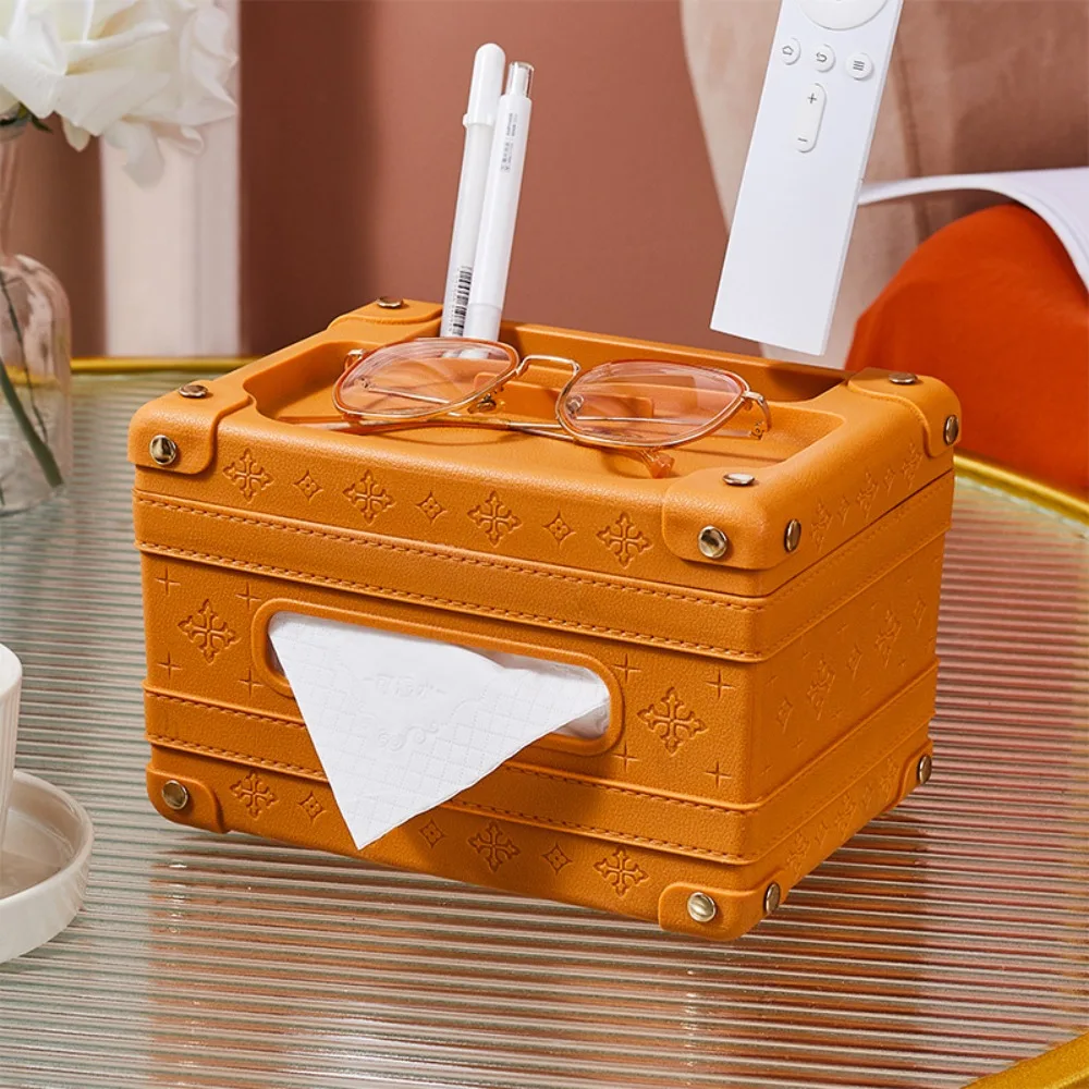 Storage Drawer Light Luxury Tissue Box Creative Plastic Paper Case Holder High-end Leather Texture Napkin Holder Dining Room