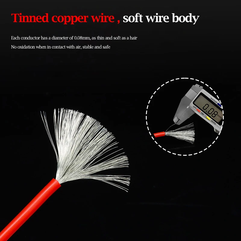 5~50m Flexible Silicone Cable Car Battery Automotive Wiring 30 28 26 24 22 20 18 16AWG Heat-resistant Tinned Copper Wires