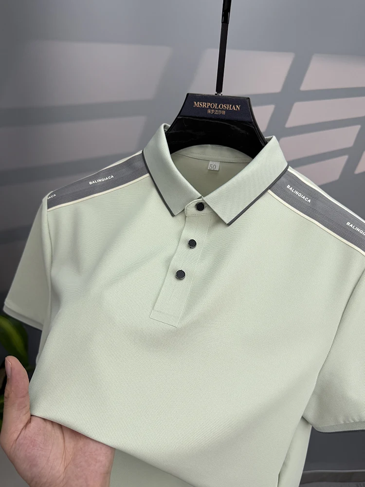

Summer Luxury Brand Quality Men's Polo Shirt Lapel Jacquard Simple Short-sleeve Seamless Ice T-shirt Business Fashion Trend Men