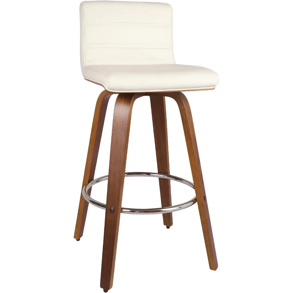 Café Chairs Counter Height, Set of 3, PU Leather Swivel Counter Stools with Backs, L Shape Back and Bentwood Legs, Café Chairs