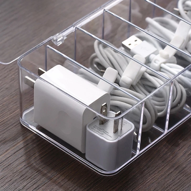 Boîte De Rangement Pour Câbles Transparent – 8 Compartiments + 10 Attaches, Organisateur Bureau Pratique Et Solide