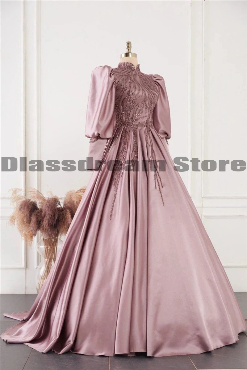 2023 Women\'s Elegant Evening Dresses Muslim Princess Satin A-Line Lace Applique Prom Gowns Bridesmaid Welcome Guest вечернее пла