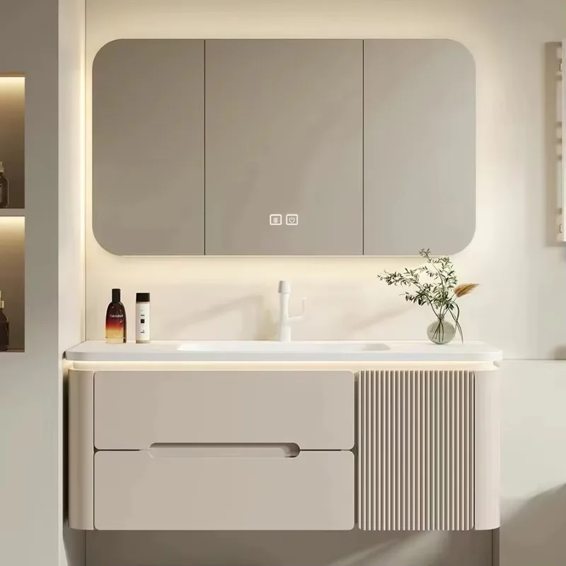 

High quality modern style wooden bathroom floating vanity modern cabinet set ceramic basin