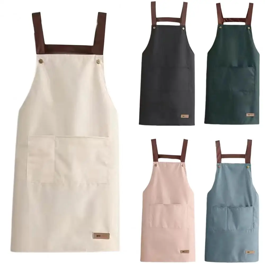 PVC Cooking Apron Sleeveless Large Pocket Adjustable Waist Strap Chef Work Apron For Restaurant Bar Shop Cafes Studios Uniform