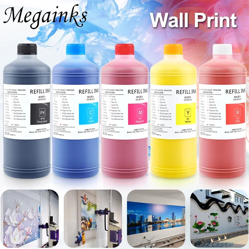 1000ml Wall Printing Refill Pigment Ink For Epson DX5 DX7 5113 4720 I3200 Wall Murals Printer Outdoor Waterproof Pigment Ink