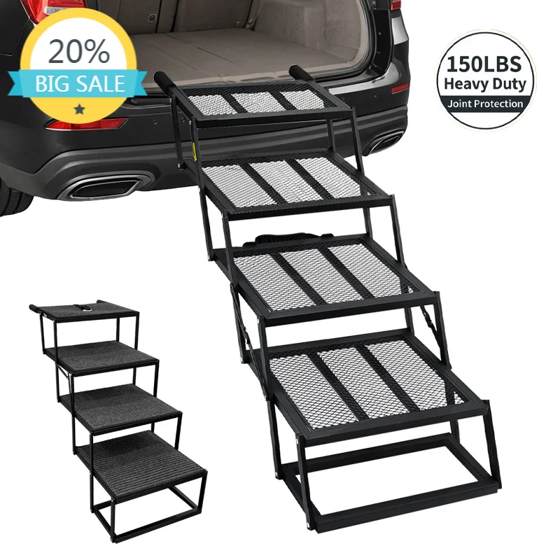 4/5 Step Collapsible Steel Pet Stairs Adjustable Anti‑Slip Felt 150LBS Load Removable Washable Protector
