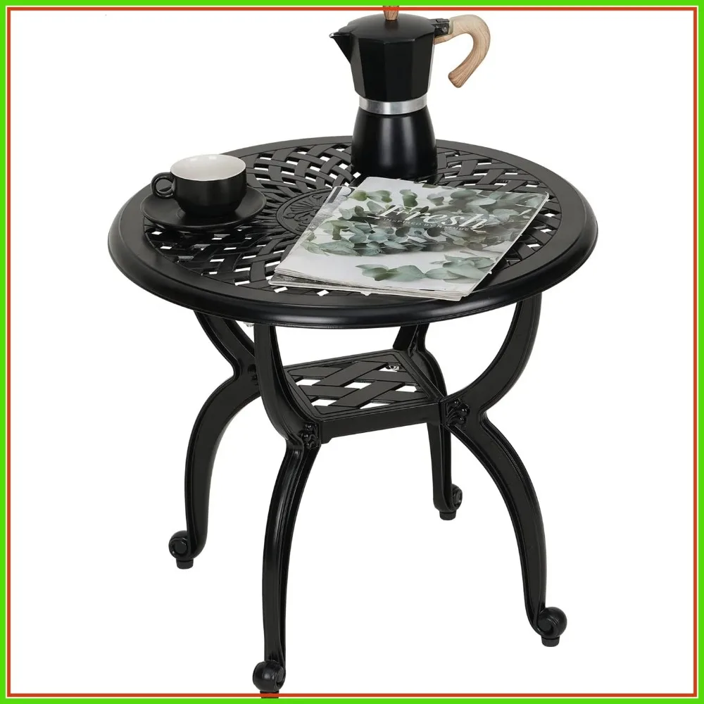 

Cast Aluminum Side Table, Anti-Rust Coffee Bistro Table for Outdoor Patio Garden Balcony (Round Black)