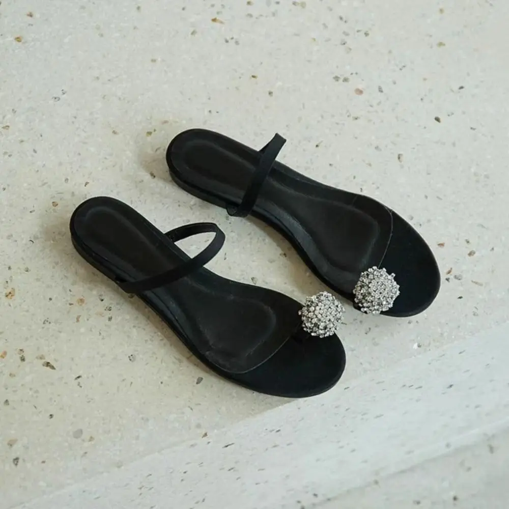 New Simple Flat Slippers Rhinestone Non-slip Flat Sandals Home Outdoor Sandals for Women