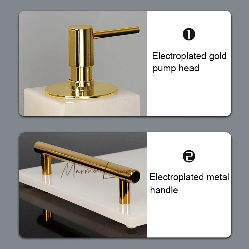 

Белый оникс, натуральный мрамор, аксессуары для ванной комнаты, роскошный золотой дозатор мыла, держатель для зубных щеток, набор подносов для мыльницы для ванной комнаты