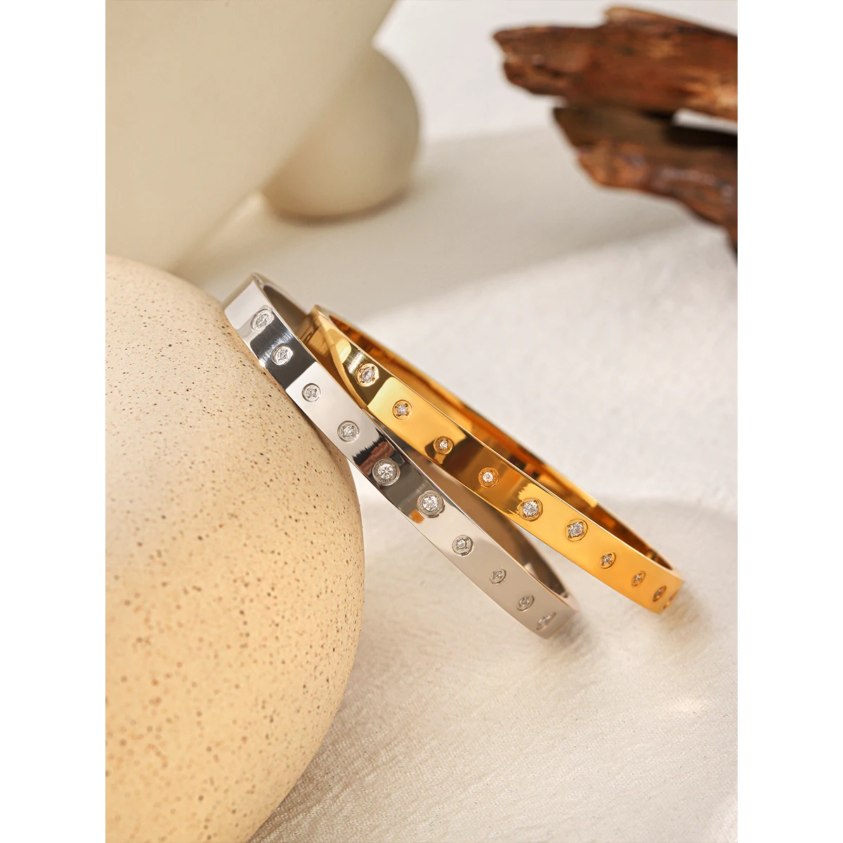 

Exquisite Versatile Stainless Steel Zirconia Bracelet Bangle 61mm Waterproof Tarnish Resistant Popular Jewelry Gift For Women