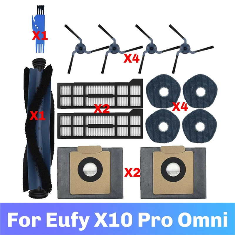 Aksesoris Suku Cadang Robot Vacuum ABVI-Fit Untuk Eufy X10 Pro Omni- Sikat Utama, Sikat Samping, Kain Pel, Filter HEPA, Tempat Debu